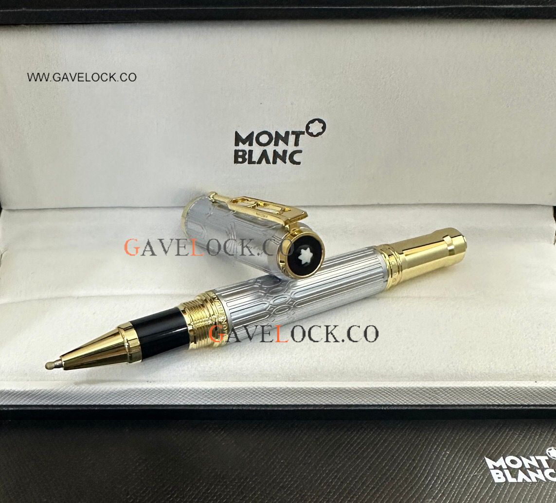 AAA Copy Montblanc Victor Hugo Silver Barrel & Gold Clip Rollerball Pen